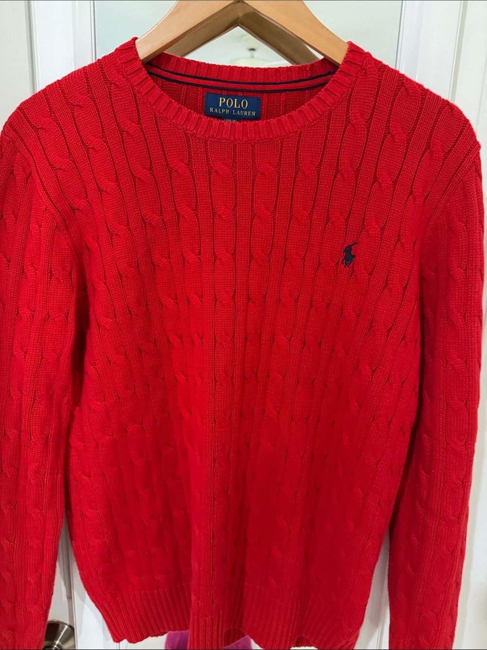 Polo by Ralph Lauren Boy’s Bright Red Cable-Knit Crewneck Sweater